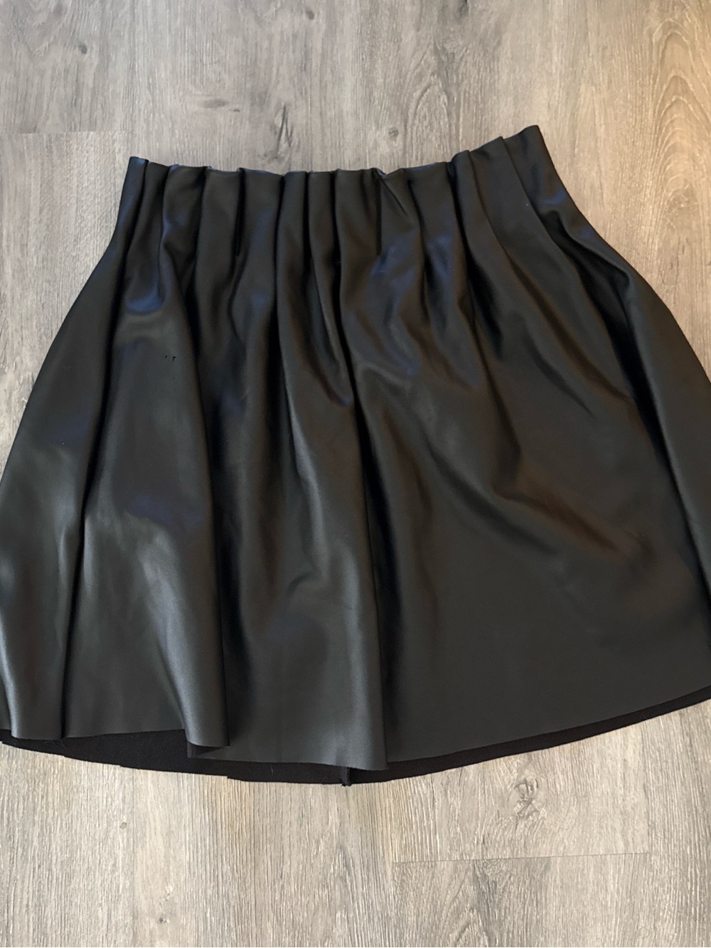 Free People Black Faux Leather Gathered Mini Skirt - fits small or medium